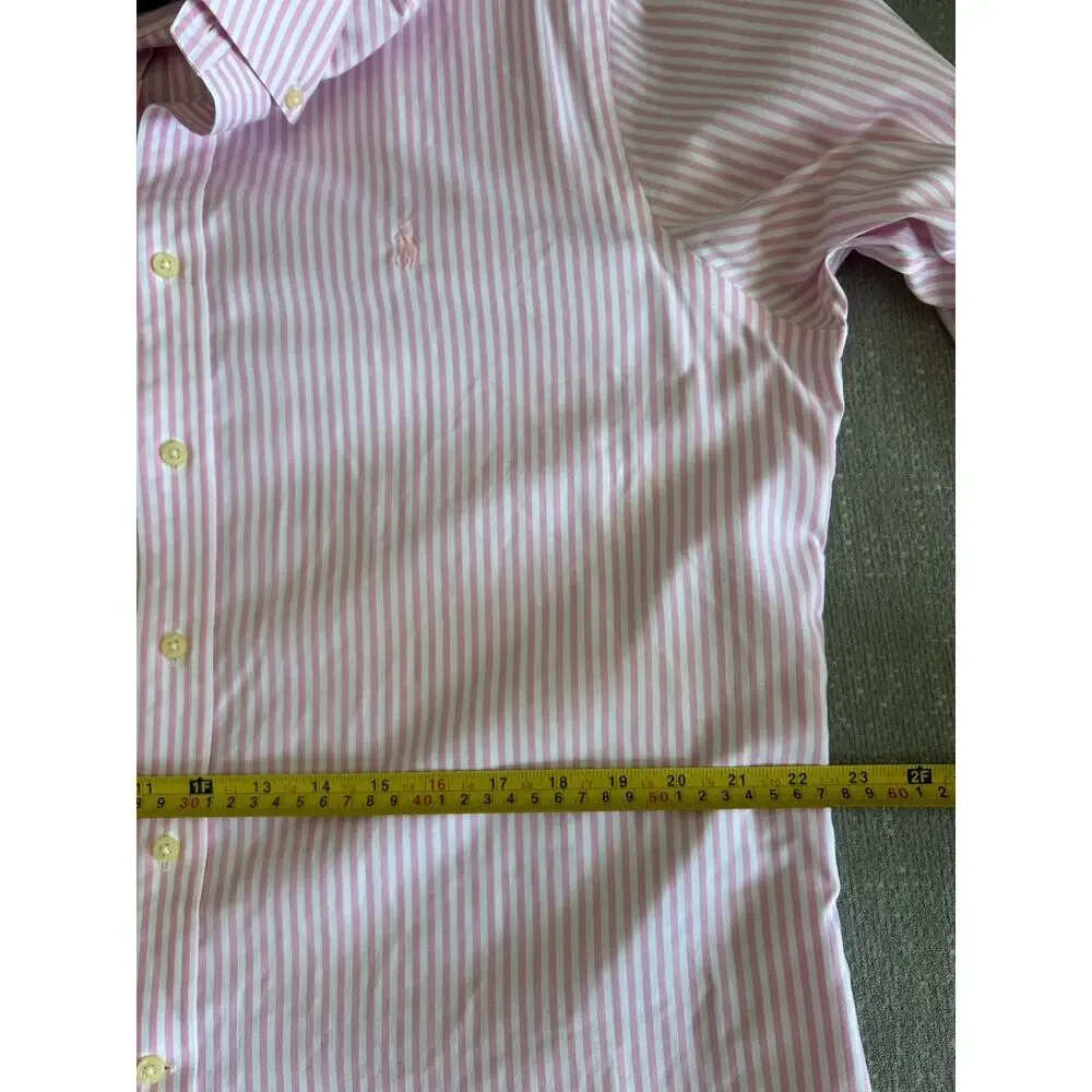 Polo Ralph  Mens Pink White Striped Non-Iron Button Down Shirt 16 1/2 34 35
